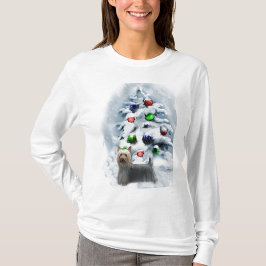 シルクのテリアのクリスマスプレゼント Tシャツ (正面)