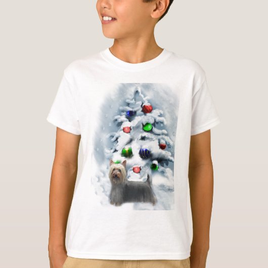 シルクのテリアのクリスマスプレゼント Tシャツ (正面)