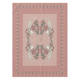 シルクのロマンス52インチx 70インチのモノグラムピーチ テーブルクロス