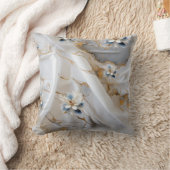 シルクの外観に白とライトブルーのシルキーの花 クッション (ブランケット)