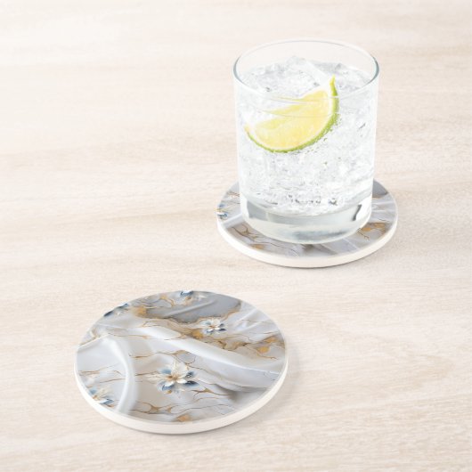 シルクの外観に白とライトブルーのシルキーの花 コースター (側面)