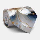シルクの外観に白とライトブルーのシルキーの花 ネクタイ (ロール)