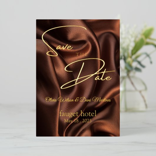 シルクの経年表を残す 箔招待状 (立ち正面)