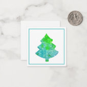 シルクアクア＆グリーンの抽象的な木 ノートカード (正面/裏面インサイチュ)