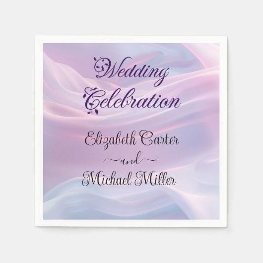 シルクウィスパーズ：夢のパステルウェーブピンクブルー スタンダードカクテルナプキン (正面)