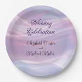 シルクウィスパーズ:夢のパステルウェーブピンクブルー ペーパープレート (正面)