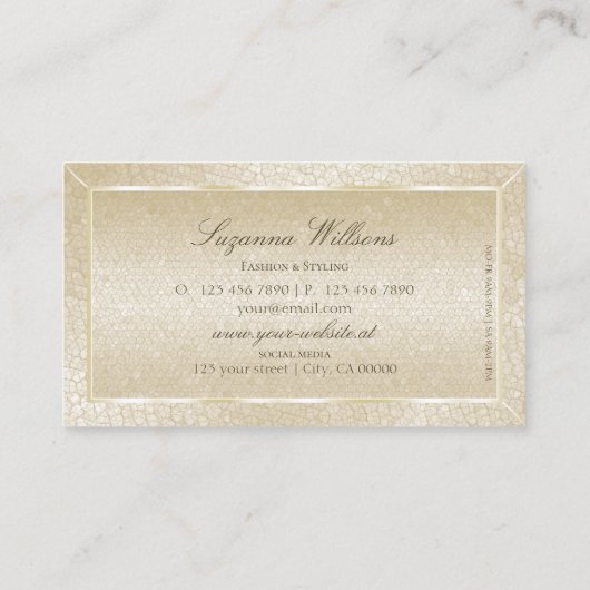 シルクエレガントクリームスネークパターンとモノグラム 名刺 (裏面)