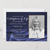 シルクエレガント王室のネイビー写真お祝い 招待状 (正面)