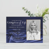 シルクエレガント王室のネイビー写真お祝い 招待状 (スタンド正面)