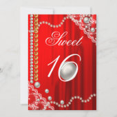 シルクエレガント、ホワイトパール、レースと金ゴールドスウィート16 招待状 (正面)