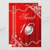 シルクエレガント、ホワイトパール、レースと金ゴールドスウィート16 招待状 (正面/裏面)