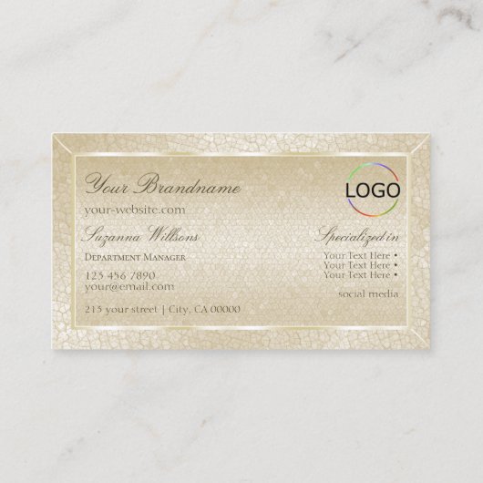 シルククリームスネークパターン（モノグラムとロゴ） 名刺 (裏面)