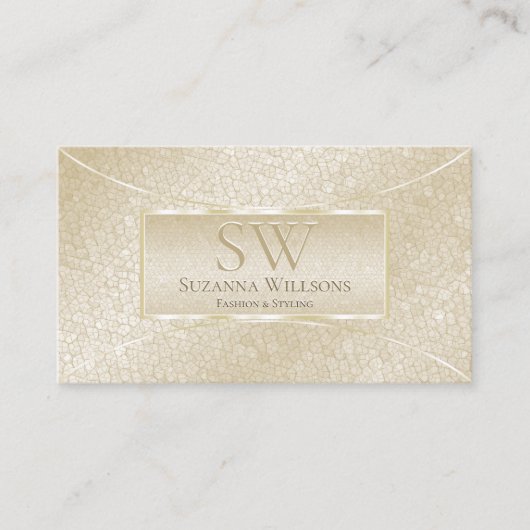 シルククリームスネークパターン（モノグラムとロゴ） 名刺 (正面)