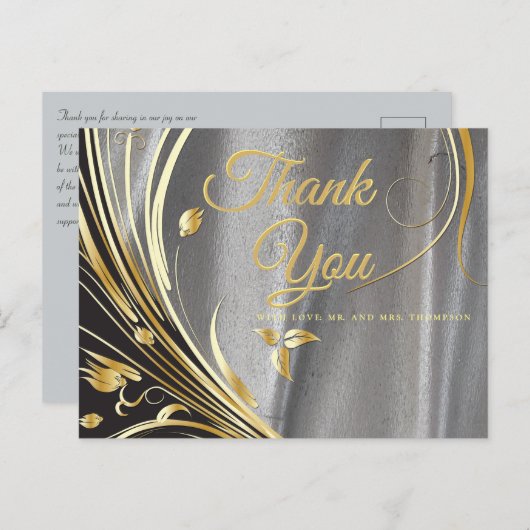 シルクサテン  & ゴールドの花  ありがとう ポストカード (正面/裏面)