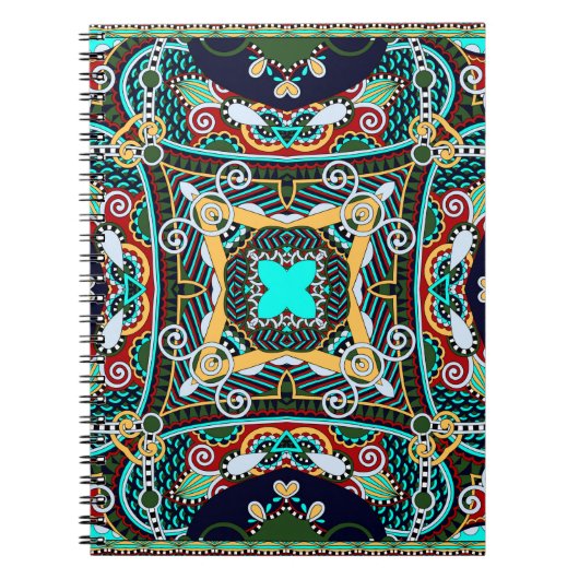 シルクネックスカーフまたはカーチーフスクエアパターンデザイン ノートブック (正面)