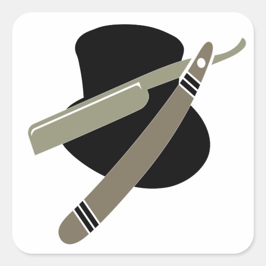 シルクハットおよびかみそりのステッカー スクエアシール (正面)