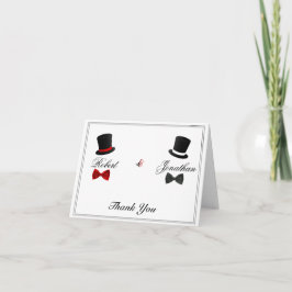 シルクハットおよびちょうネクタイの陽気な結婚式は感謝していしています サンキューカード