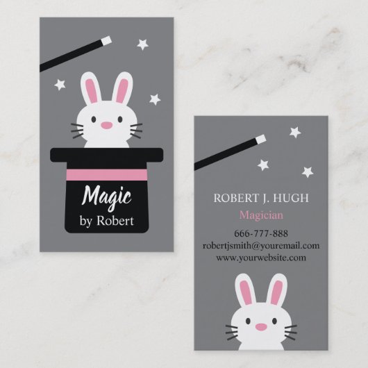 シルクハットからのかわいい魔法のウサギ 名刺 (正面/裏面)