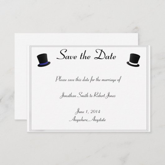 シルクハットのちょうネクタイの青く陽気な結婚式の保存日付 セーブザデート (正面/裏面)