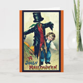 シルクハットのヴィンテージのハロウィンカードが付いているかかし カード (正面)