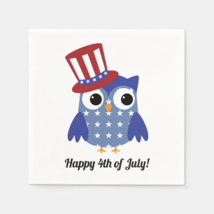 シルクハットの7月4日のかわいく愛国心が強いフクロウ スタンダードカクテルナプキン