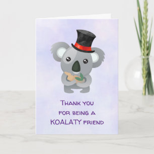 シルクハットのKoalatyの友人のしゃれのかわいいコアラは感謝していしています サンキューカード