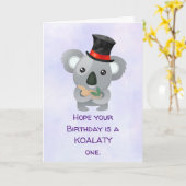 シルクハットのKoalatyの誕生日のしゃれのかわいいコアラ カード (黄色い花)