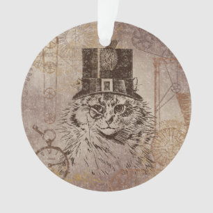 シルクハット、ギア、PocketwatchのSteampunkの子猫猫 オーナメント