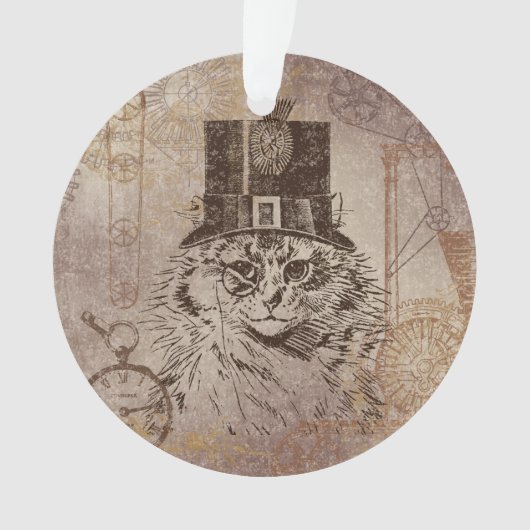 シルクハット、ギア、PocketwatchのSteampunkの子猫猫 オーナメント (正面)
