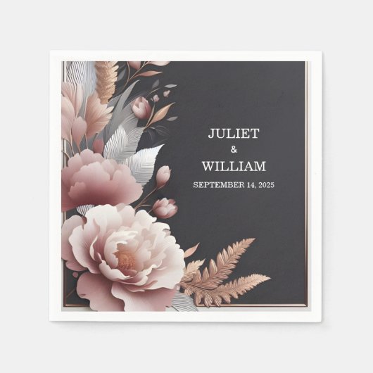 シルクピンクボホピーニーガーデンダスティーバラ結婚ズ スタンダードカクテルナプキン (正面)