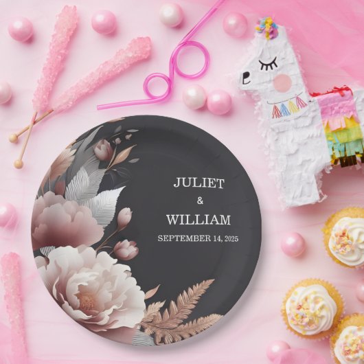 シルクピンクボホピーニーガーデンダスティーバラ結婚ズ ペーパープレート (パーティー)