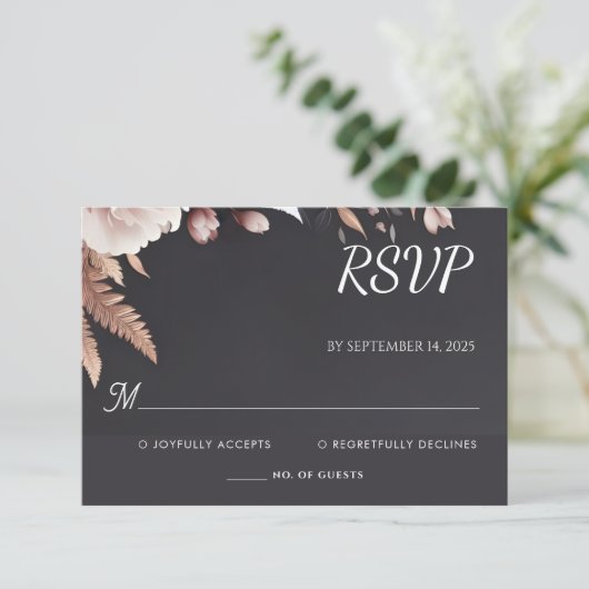 シルクピンクボホピーニーガーデンダスティーバラ結婚ズ 出欠カード (スタンド正面)