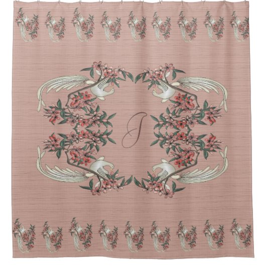 シルクピーチとモノグラムのロマンス シャワーカーテン (正面)