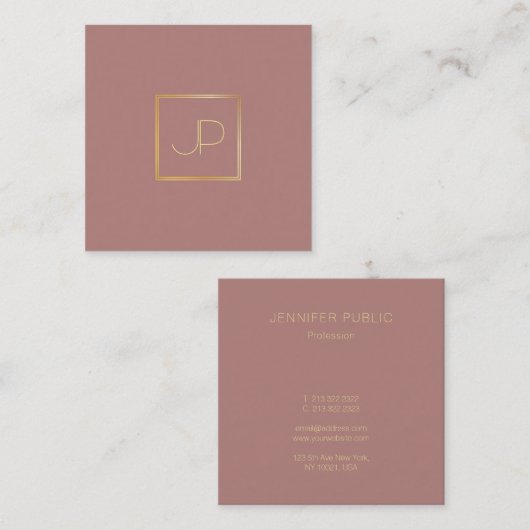 シルクフィニッシュ金ゴールドモノグラムテンプレートラグジュアリーモダン スクエア名刺 (正面/裏面)