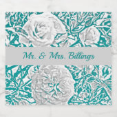 シルクフェイクエンボスイリュージョンバラ/ターコイズ スパークリングワインラベル (シングルラベル)