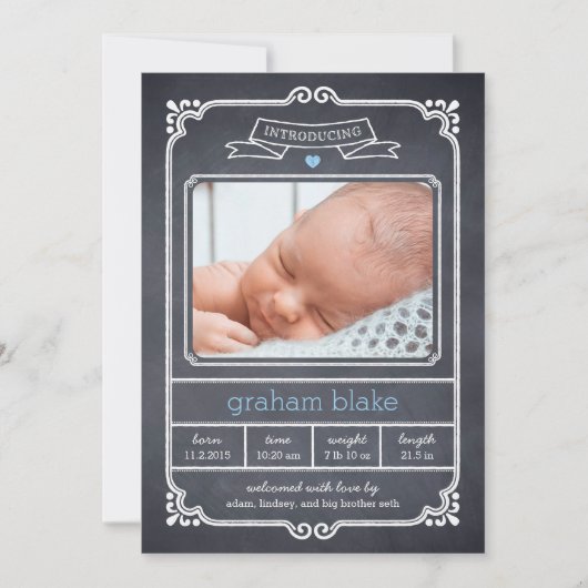 シルクフレーム誕生のお知らせ – 青 案内状 (正面)