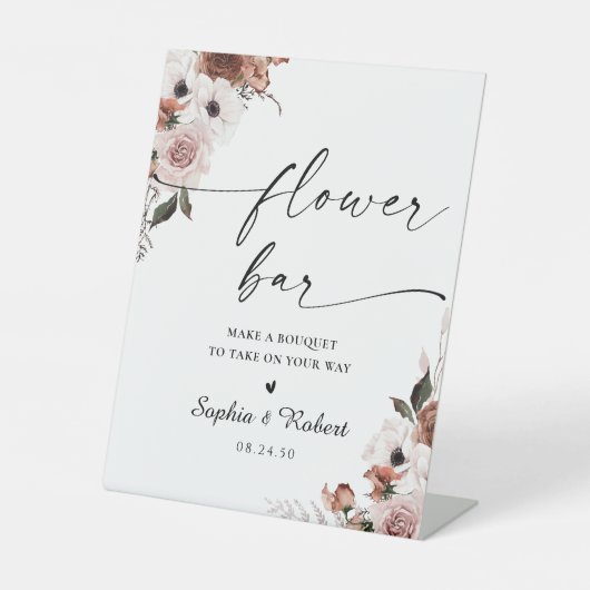 シルクフローラブライダルシャワーフラワーバー標識 台座サイン (正面)
