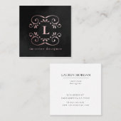 シルクブラックバラ金ゴールドフェイク箔フローリッシュモノグラム スクエア名刺 (正面/裏面)