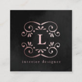 シルクブラックバラ金ゴールドフェイク箔フローリッシュモノグラム スクエア名刺 (正面)