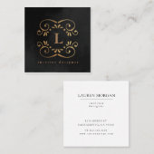 シルクブラック金ゴールドフェイク箔フローリッシュモノグラム スクエア名刺 (正面/裏面)