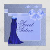 シルクブルーのドレス＆リボン 誕生日招待状 招待状 (正面/裏面)