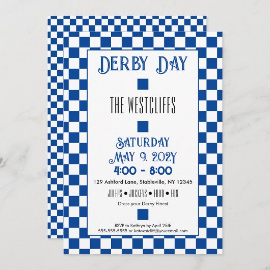 シルクブロックブルーとホワイトダービー 招待状 (正面/裏面)