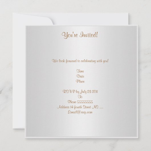 シルクホワイト50thバースデーパーティー金ゴールドパールジュエル 招待状 (裏面)