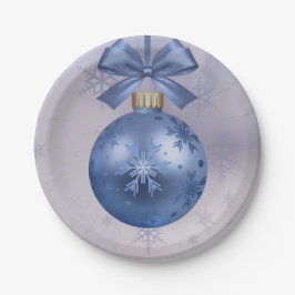 シルクリボンに浮かぶ美しい青いボブルオーナメント ペーパープレート