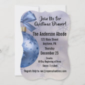 シルクリボンに浮かぶ美しい青いボブルオーナメント 招待状 (正面)