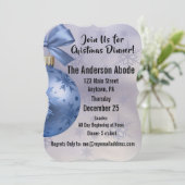 シルクリボンに浮かぶ美しい青いボブルオーナメント 招待状 (スタンド正面)