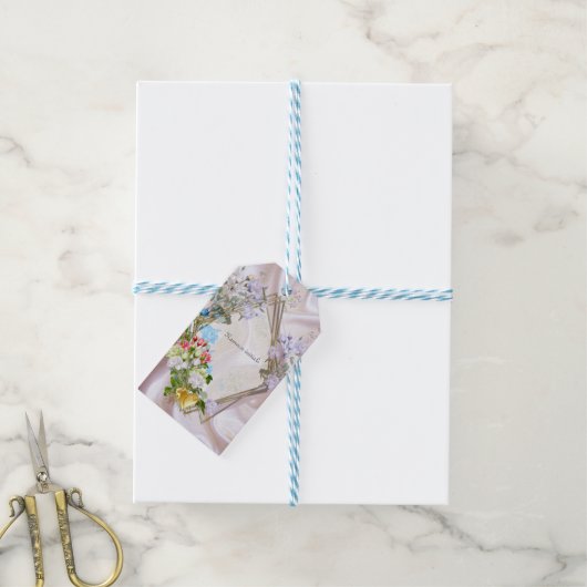 シルク数々の質感のバラの花束 ギフトタグ (より糸付き)