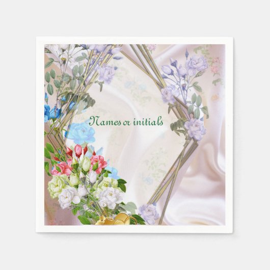 シルク数々の質感のバラの花束 スタンダードカクテルナプキン (正面)