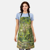 シルク絵画に浮かぶ木立の水色 エプロン (着用した状態)