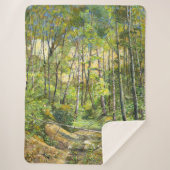シルク絵画に浮かぶ木立の水色 シェルパブランケット (正面)